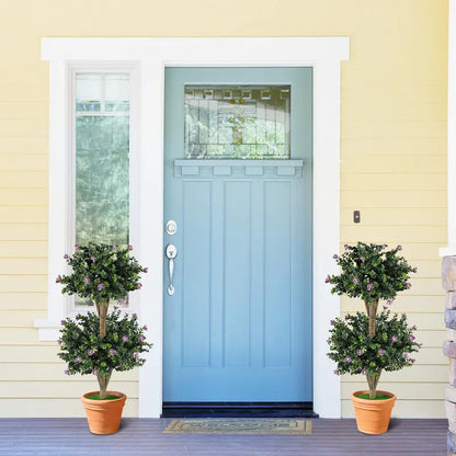 Set of Two 3-Foot Double-Ball Boxwood Topiaries for Porch or Entryway Decoration