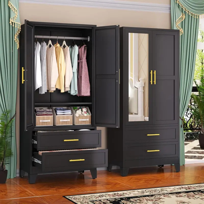 Industrial-Style Steel Armoire — 71-Inch Metal Clothing Storage Cabinet
