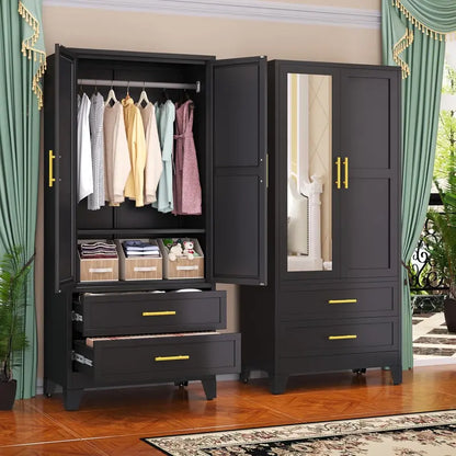 Industrial-Style Steel Armoire — 71-Inch Metal Clothing Storage Cabinet