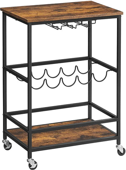 Bar Cart, Serving Cart, Industrial, Rustic Brown and Black