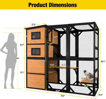 Aivituvin 4-Tier Weather-Resistant Cat Catio  70-Inch Tall x 77-Inch Long Enclosed Outdoor Play Space