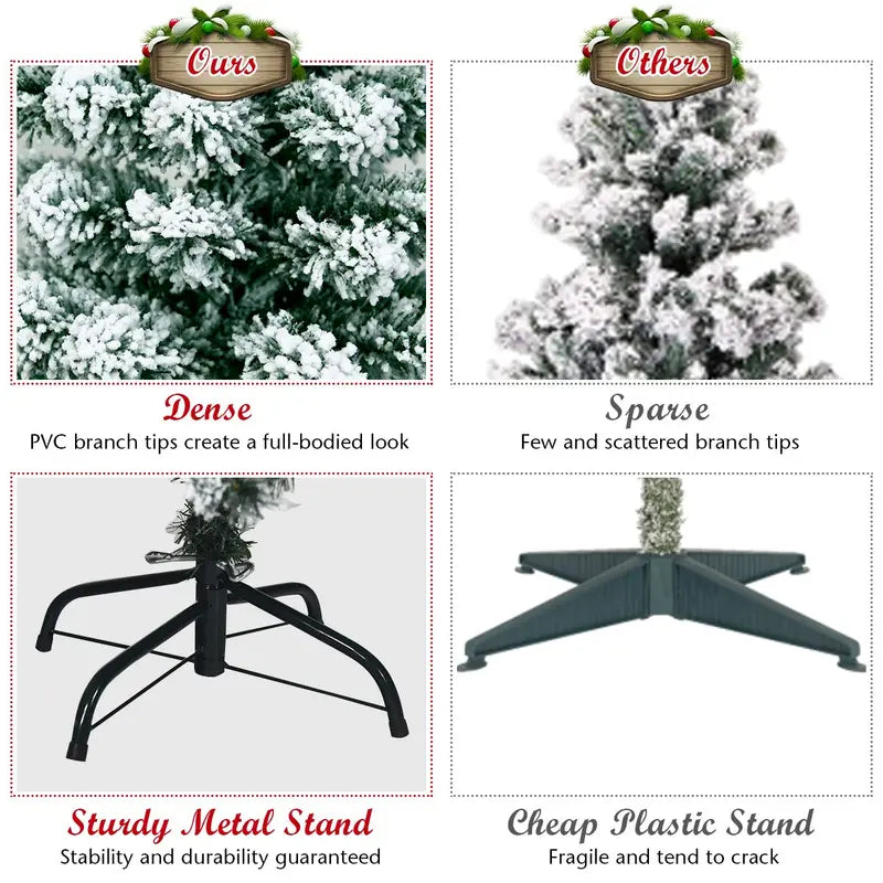 Adjustable-Size Pre-Lit Snow-Flocked Christmas Tree — Available in 4.5ft, 6ft, and 7.5ft Heights