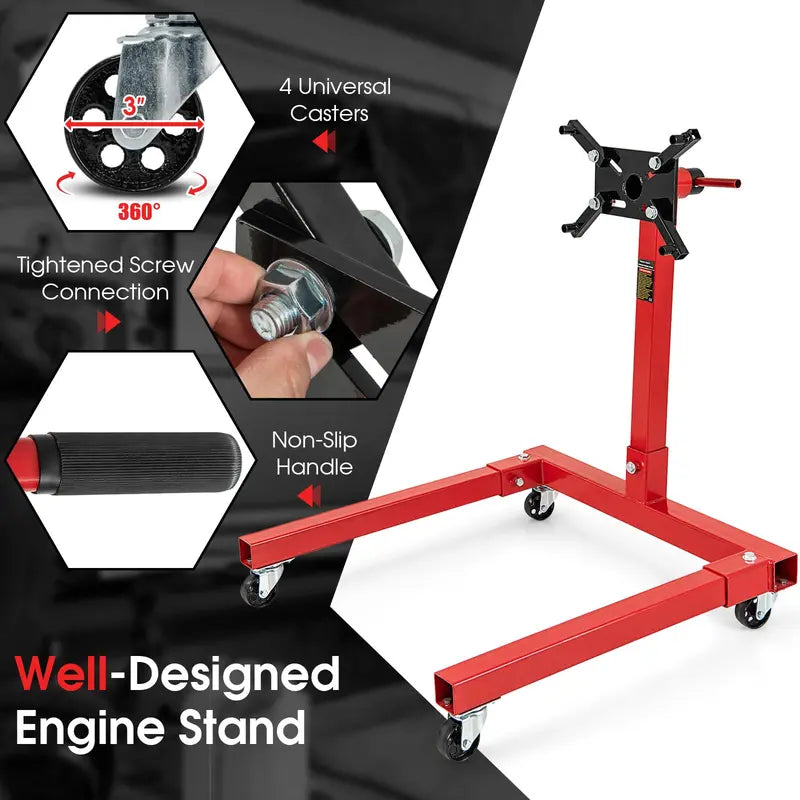 Heavy-Duty Engine Stand  1500 lb Capacity Motor Support with Four Swivel Casters