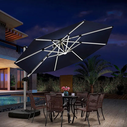 12-Foot Solar-Powered LED Cantilever Patio Umbrella  Wind-Resistant Round Outdoor Parasol with Built-in Lights