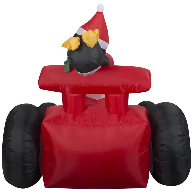 4ft Gemmy Inflatable Santa Racecar with Penguins, LED Lights, Outdoor Christmas Decor