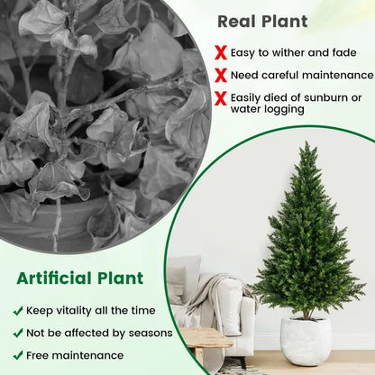 Set of Two 4-Foot Artificial Cedar Topiaries ¡ª Weather-Resistant Outdoor Potted Shrubs