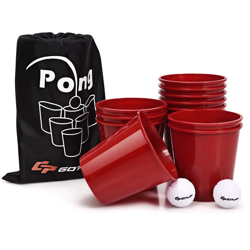 Giant Yard Pong Game Set  Outdoor Bean Bag Toss with 12 Buckets, 2 Balls, and Carry Bag