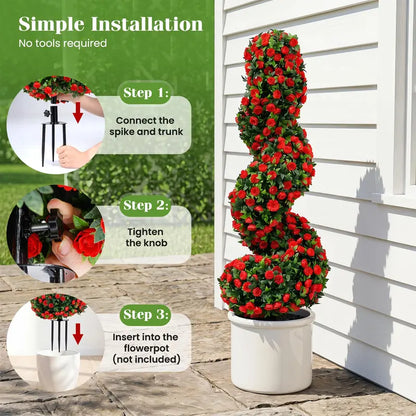 Set of Two 3-Foot Realistic Fake Rose Bushes  UV-Protected Outdoor Faux Plants with Ground Spikes
