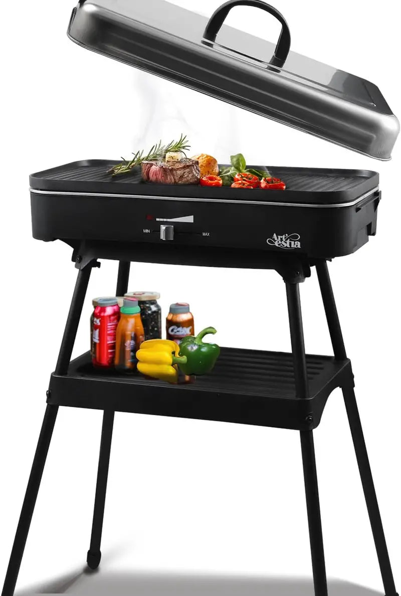 Artestia 1800W Portable Indoor/Outdoor Grill: Temperature-Controlled Smokeless Grill with Removable Stand, Ideal for Balconies, Apartments, and Family BBQs