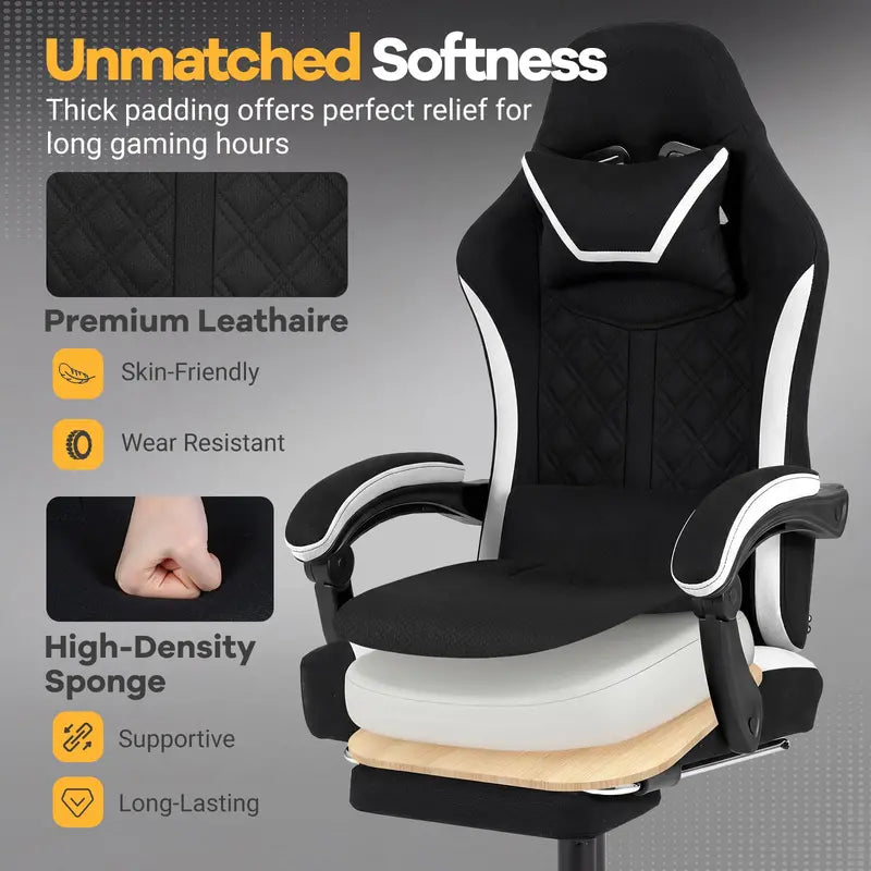 Ergonomic Gaming Chair Featuring Footrest, Linkage Armrests, and Lumbar Support