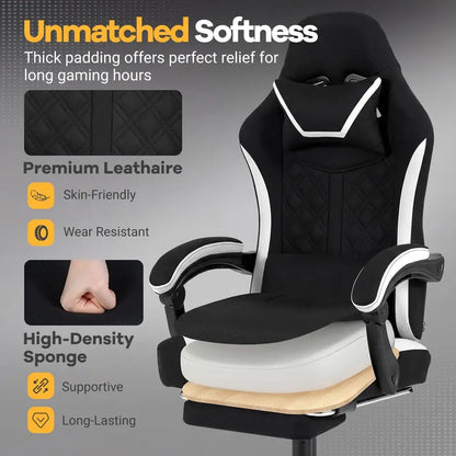 Ergonomic Gaming Chair Featuring Footrest, Linkage Armrests, and Lumbar Support