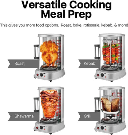 Flexzion Vertical Rotisserie Oven Grill  Stainless Steel Kebab Cooker with Rotating Skewers & Bake Ware