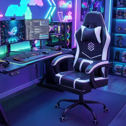 Lumbar-Support Computer Chair with Footrest & Linkage Armrests  Ergonomic Design