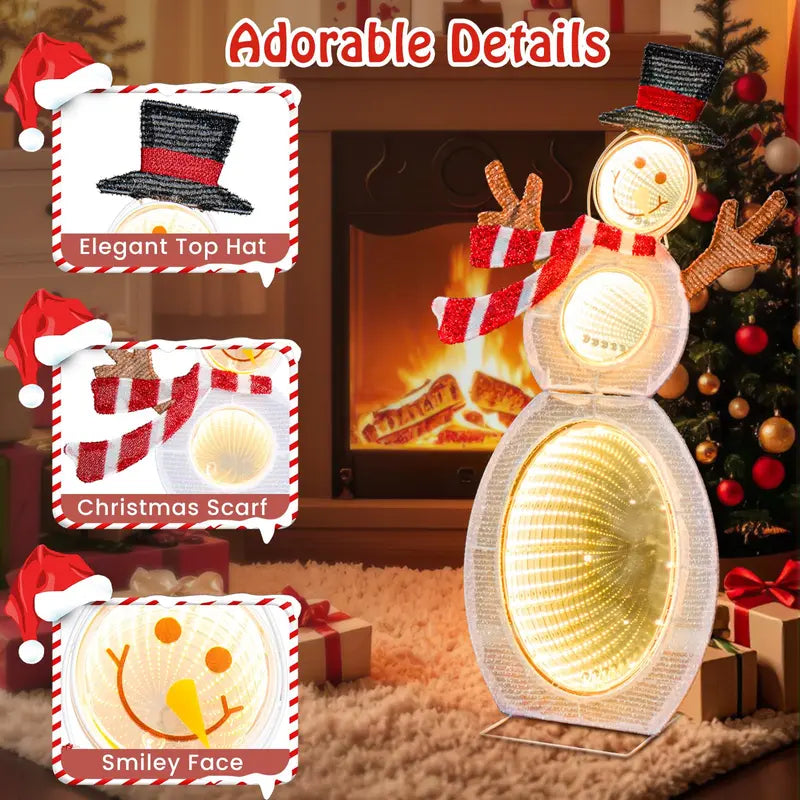 2.6-Foot 2D Lighted Snowman — Pre-Lit Decoration Featuring Three Infinity Mirror Effects