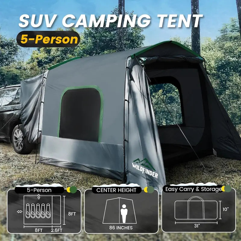 All-Terrain SUV Camping Tent  Weatherproof Rectangle Car-Side Shelter for 59 People, Fits Vans, Jeeps & Pickups (8′ L × 10.6′ W × 7.2′ H)