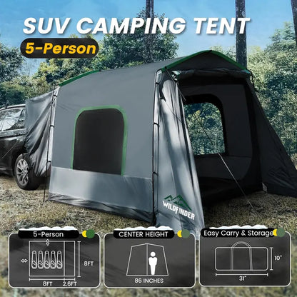 All-Terrain SUV Camping Tent  Weatherproof Rectangle Car-Side Shelter for 59 People, Fits Vans, Jeeps & Pickups (8′ L × 10.6′ W × 7.2′ H)