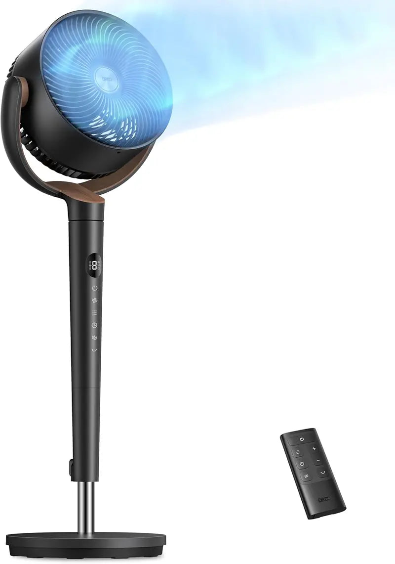 DREO Quiet Pedestal Fan: 120° Oscillation, 9-Speed DC Motor, 20dB Sleep Mode, 3742″ Height Adjustment & 9H Timer