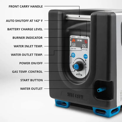 Portable Propane Water Heater & Shower Pump  Compact Outdoor Hot Water System with LCD Display, Safety Cutoff & Carry Case
