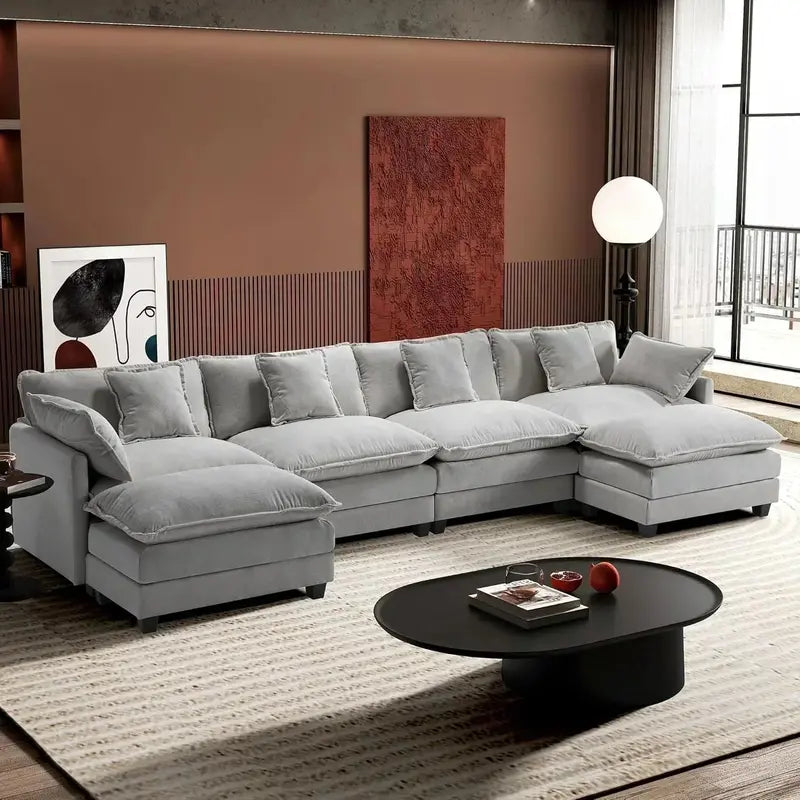 111.4-Inch L-Shaped Modular Cloud Sofa  Chenille 4-Seater with Ottoman & Deep Seat Design
