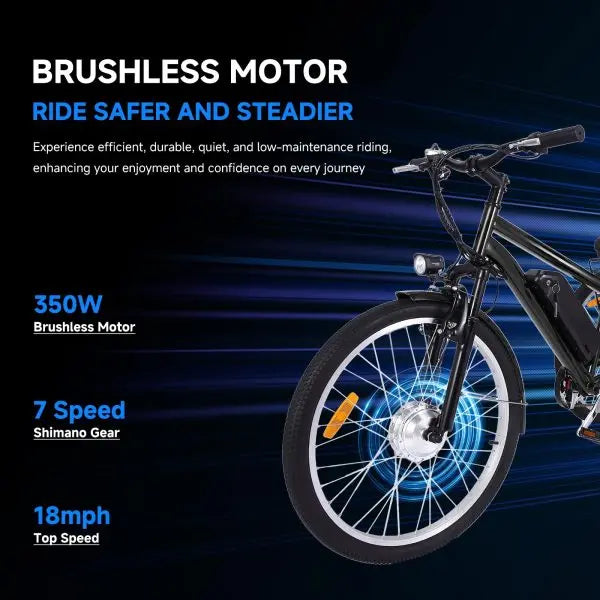 26-Inch Adult Electric Tricycle  3-Wheel Fat-Tire Design, 7-Speed, 350W Motor, 36V 10Ah Removable Battery