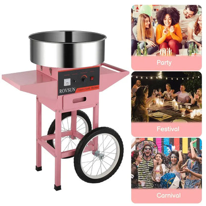 ROVSUN 21-Inch Commercial-Style Cotton Candy Machine on Mobile Cart