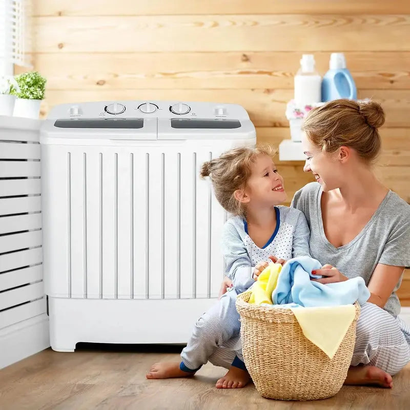 Compact Twin-Tub Portable Washing Machine  12-Lb Wash + 8-Lb Spin Capacity, Timer-Controlled, RV- and Apartment-Friendly (Grey/White)