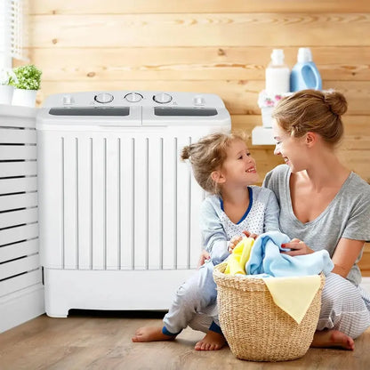 Compact Twin-Tub Portable Washing Machine  12-Lb Wash + 8-Lb Spin Capacity, Timer-Controlled, RV- and Apartment-Friendly (Grey/White)
