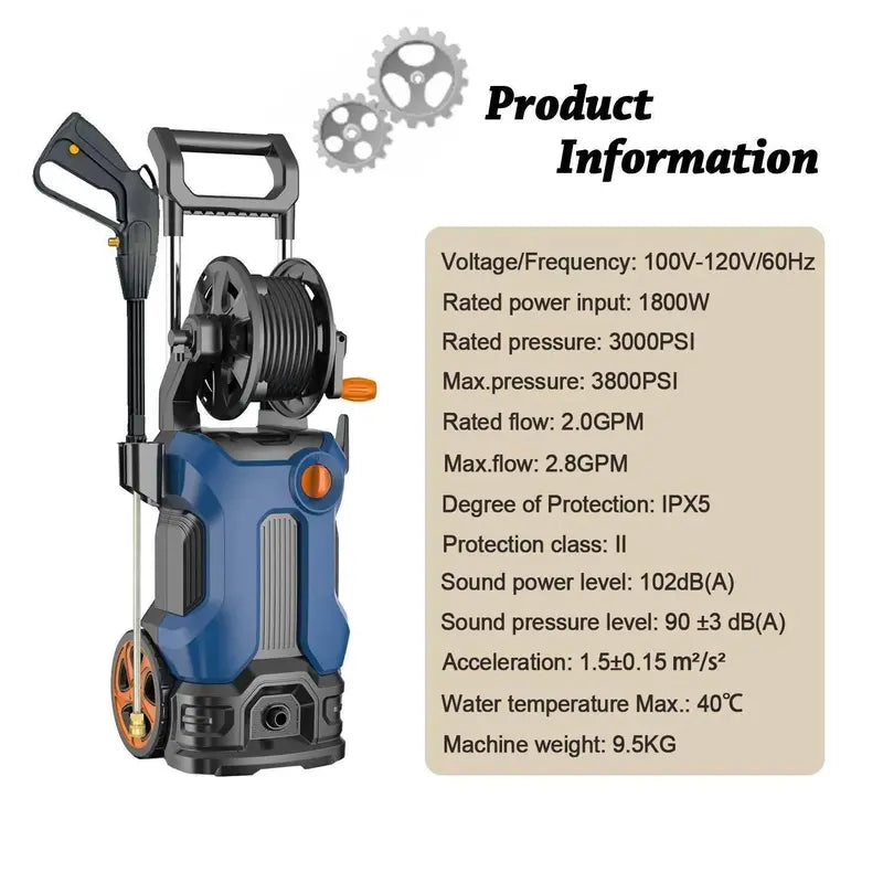 High-Performance 3800 PSI Electric Pressure Washer  2.8 GPM, Enhanced Water Flow & Spray Power