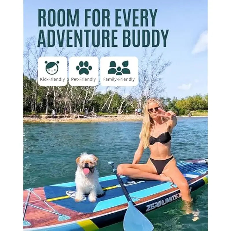 ZLX 11’6″ Extra-Wide Inflatable Stand-Up Paddle Board  Ultra-Stable SUP with Non-Slip Deck Pad