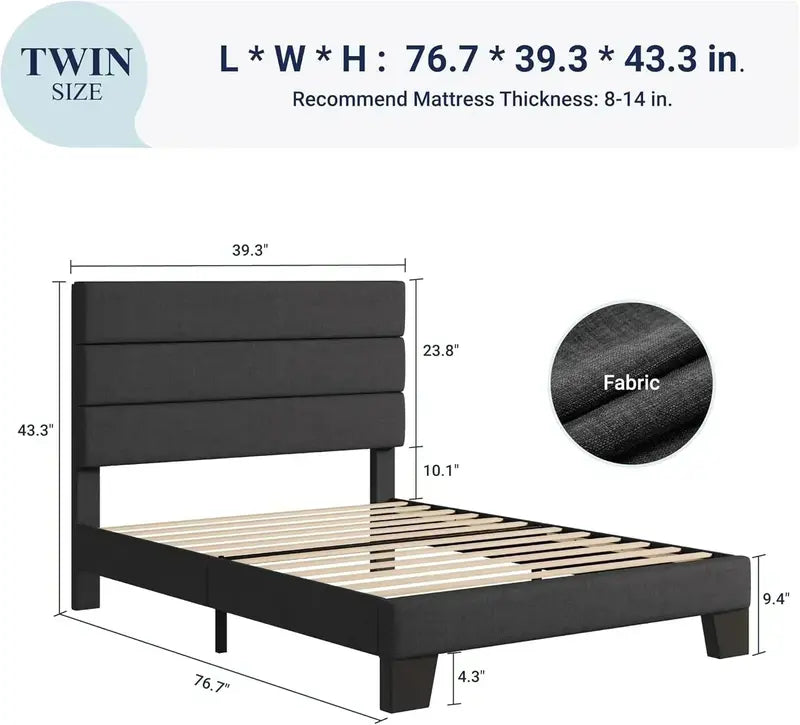 Allewie King Platform Bed Frame  Velvet-Upholstered Headboard with Solid Wood Slats