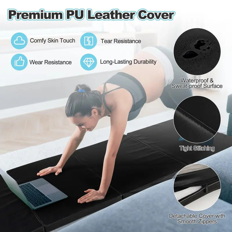 8′ x 4′ Folding Gymnastics Mat  2-Inch Thick Tumbling Pad with Carry Handles and Hook-and-Loop Closure