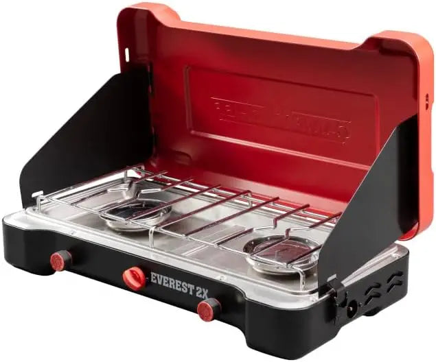 Camp Chef Mountain Series Everest 2X Camp Stove  Dual 20,000 BTU Burners, Windscreen Lid, 215 Sq In Cooking Surface