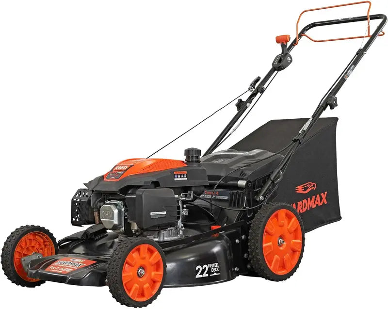 YARDMAX 22″ Gas-Powered Self-Propelled Mower — 201cc Engine, 6-Speed CVT, 3-in-1 Functionality