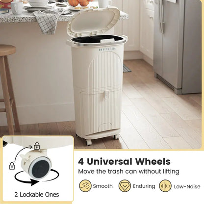 10-Gallon Dual-Bucket Kitchen Trash Bin  Lid-Covered Waste Container with Removable Liners
