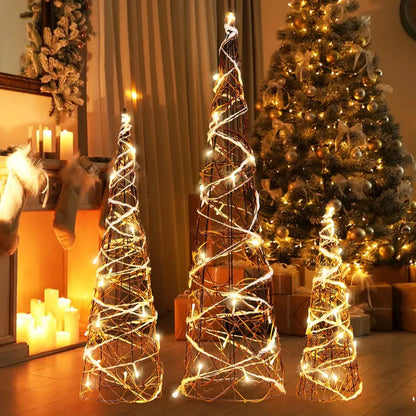 Set of Three Tapered Indoor Christmas Cone Trees ¡ª 32¡å, 24¡å, and 16¡å with Warm White LED Lights