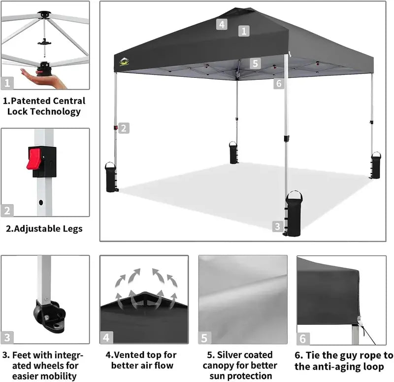 10×10 One-Click Pop-Up Awning  Silver-Coated Sunshade Canopy for Beach, Picnic & Outdoor Events