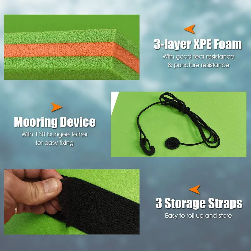 12′ x 6′ Floating Water Mat  Triple-Layer XPE Foam Pad for Pool or Lake Use