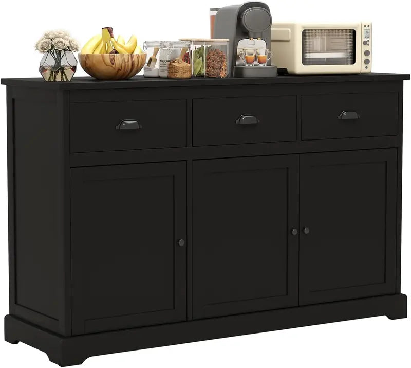 53.5-Inch Wooden Buffet Cabinet with 3 Drawers & Adjustable Shelves  Multi-Functional Living Room or Dining Room Storage Solution