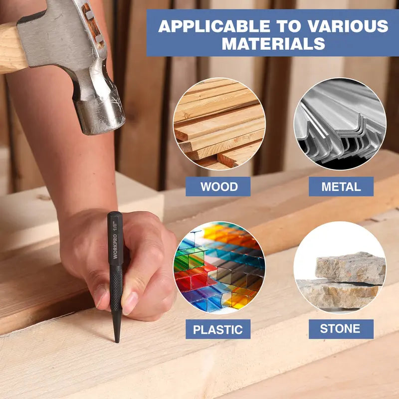 WORKPRO 4-Piece Precision Punch Set — Includes Nail and Center Punches in Common Sizes