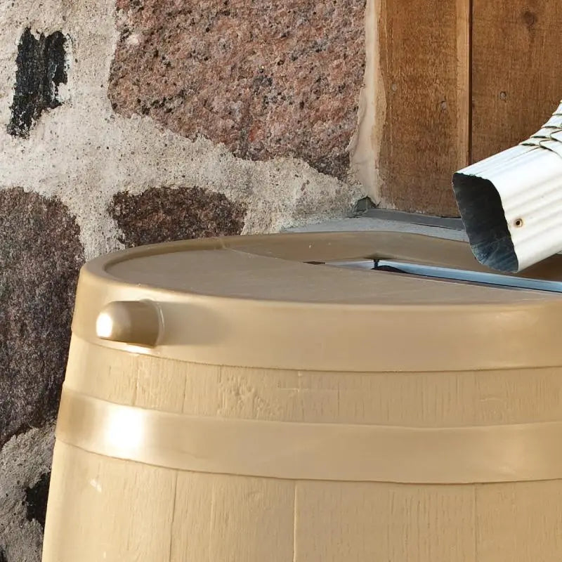 RTS Home Accents Polyethylene 50 Gallon Flat Back Brass Spigot Rain Barrel, Oak Color