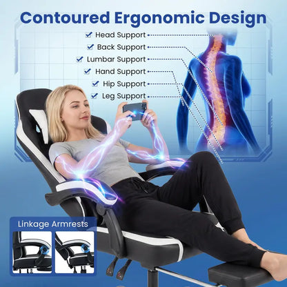 Lumbar-Support Computer Chair with Footrest & Linkage Armrests  Ergonomic Design