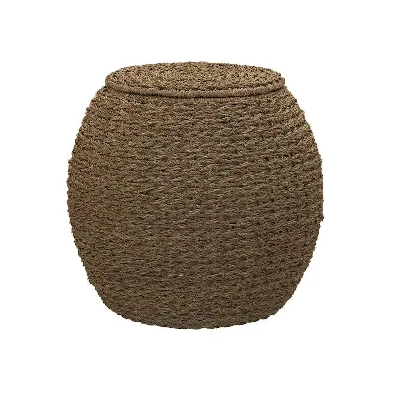 Household Essentials Handwoven Wicker Storage Basket  Barrel-Style Side Table (17″L x 17″W x 19″H)