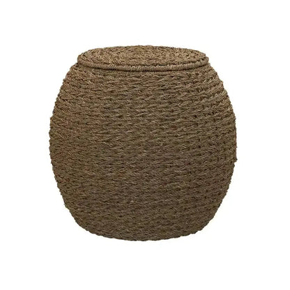 Household Essentials Handwoven Wicker Storage Basket  Barrel-Style Side Table (17″L x 17″W x 19″H)