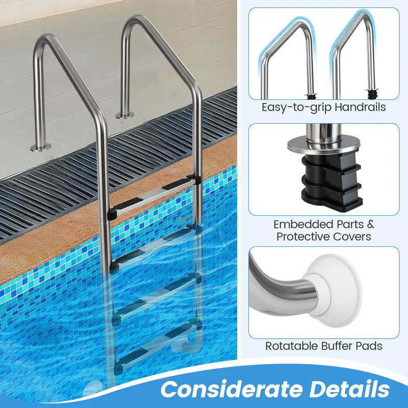 Heavy-Duty Non-Slip Swimming Pool Ladder  4-Step Sturdy Aluminum Design