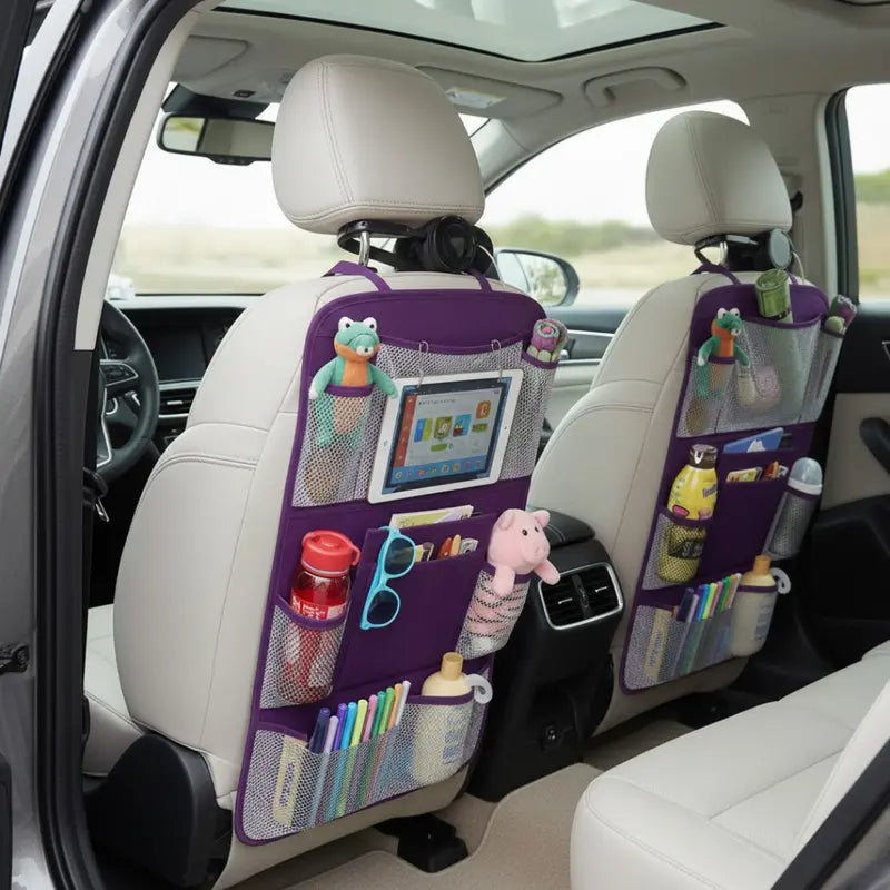 Dual-Pack Car Backseat Organizer with 10-Inch Tablet Holder and Multiple Compartments