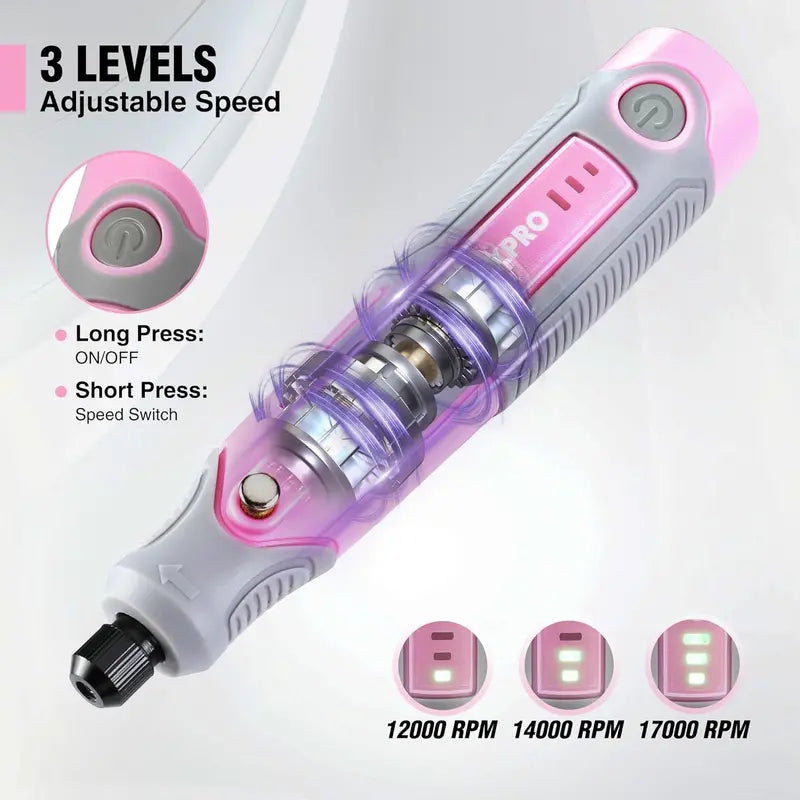 WORKPRO 3.6V Cordless Rotary Tool Kit — Compact Electric Engraving & Grinding Set, Pink Ribbon