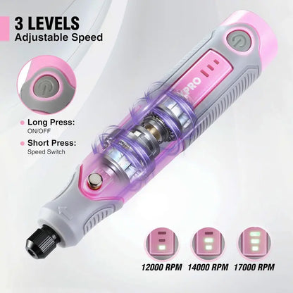 WORKPRO 3.6V Cordless Rotary Tool Kit — Compact Electric Engraving & Grinding Set, Pink Ribbon