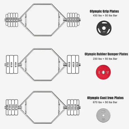 56-Inch Folding Hex Trap Bar  Chrome-Plated Deadlift and Weightlifting Bar with Dual Handles