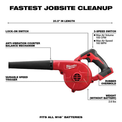 M18 18V Lithium-Ion Cordless Compact Blower  5.0Ah Battery & Charger Included