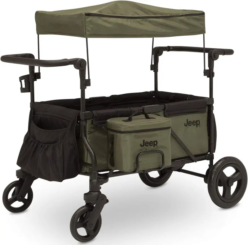 Delta Children Jeep Deluxe Wrangler 3-in-1 Stroller Wagon  Black/Green with Cooler & Organizer